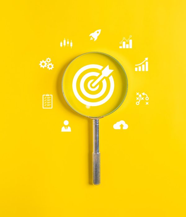 Business target goal and arrow icons, Business strategy planning management